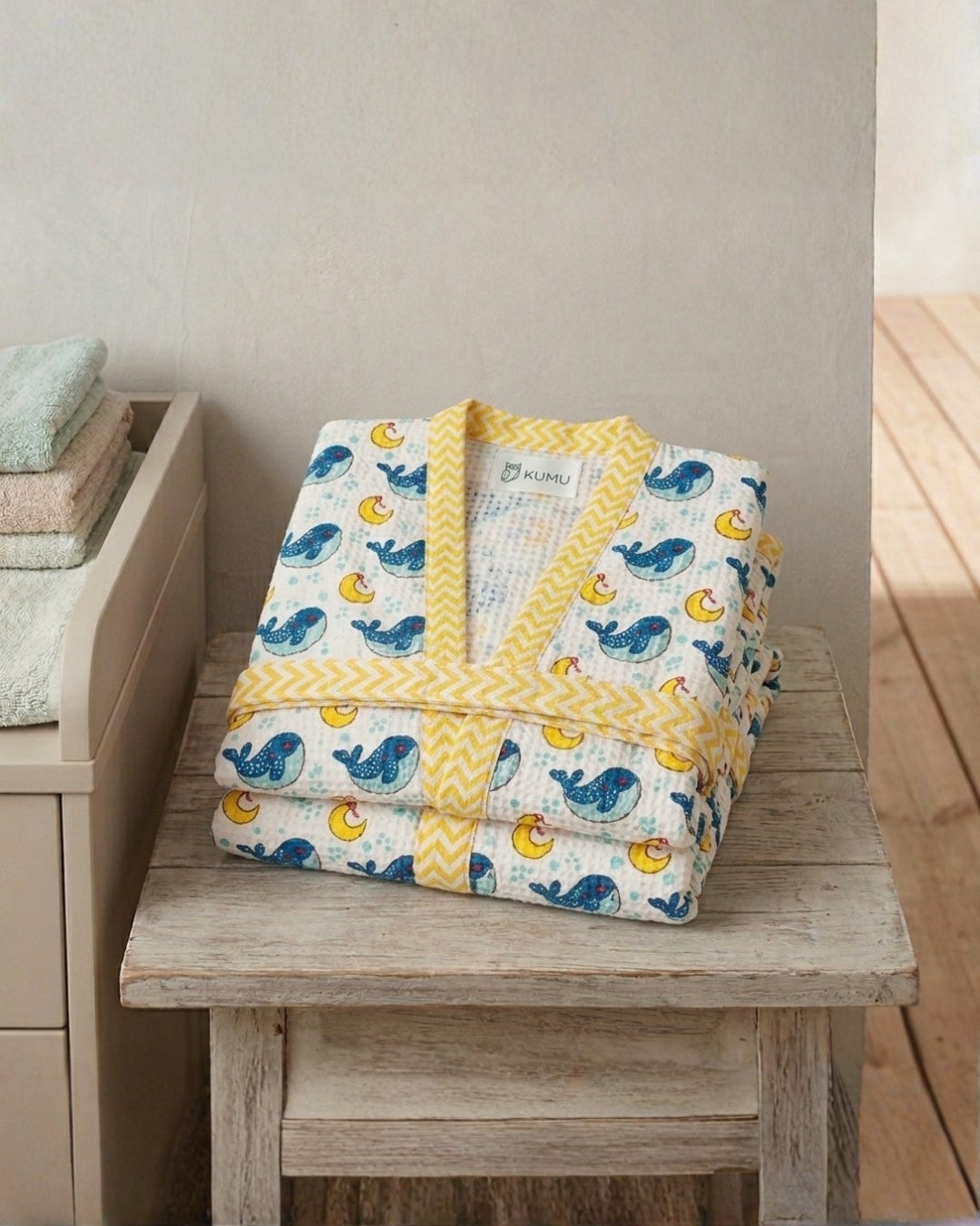 Dolphin and Moon Swim Robe - Blue and Yellow