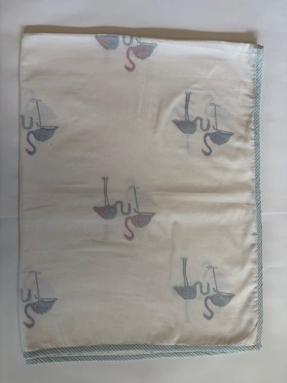 Baby Blanket - Green border with Crane design