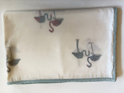 Baby Blanket - Green border with Crane design